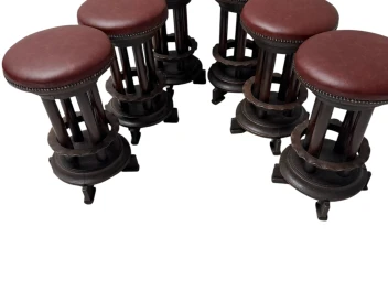 Six Art Deco Amsterdamse School Stools with Leather Tops, 1920s